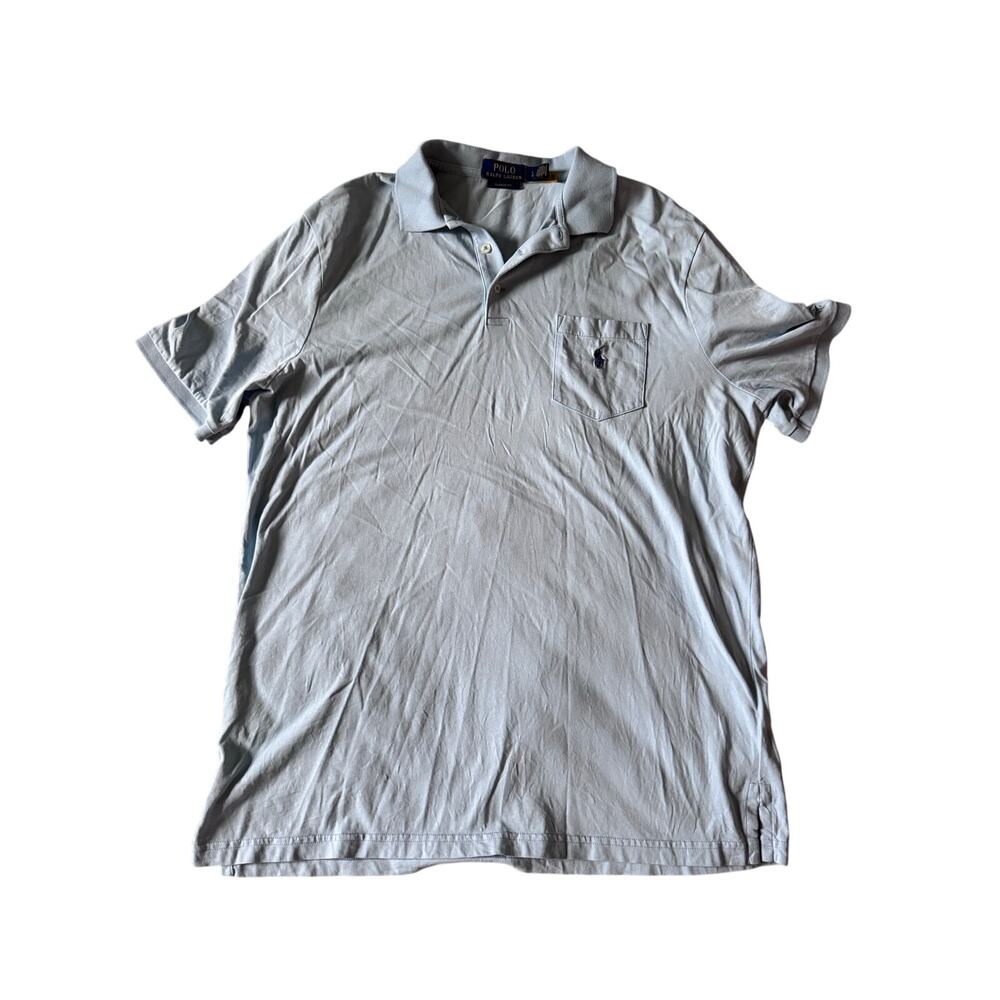 Polo Ralph Lauren Baby Blue Polo Short Sleeve Shirt Men's Large 100% Cotton